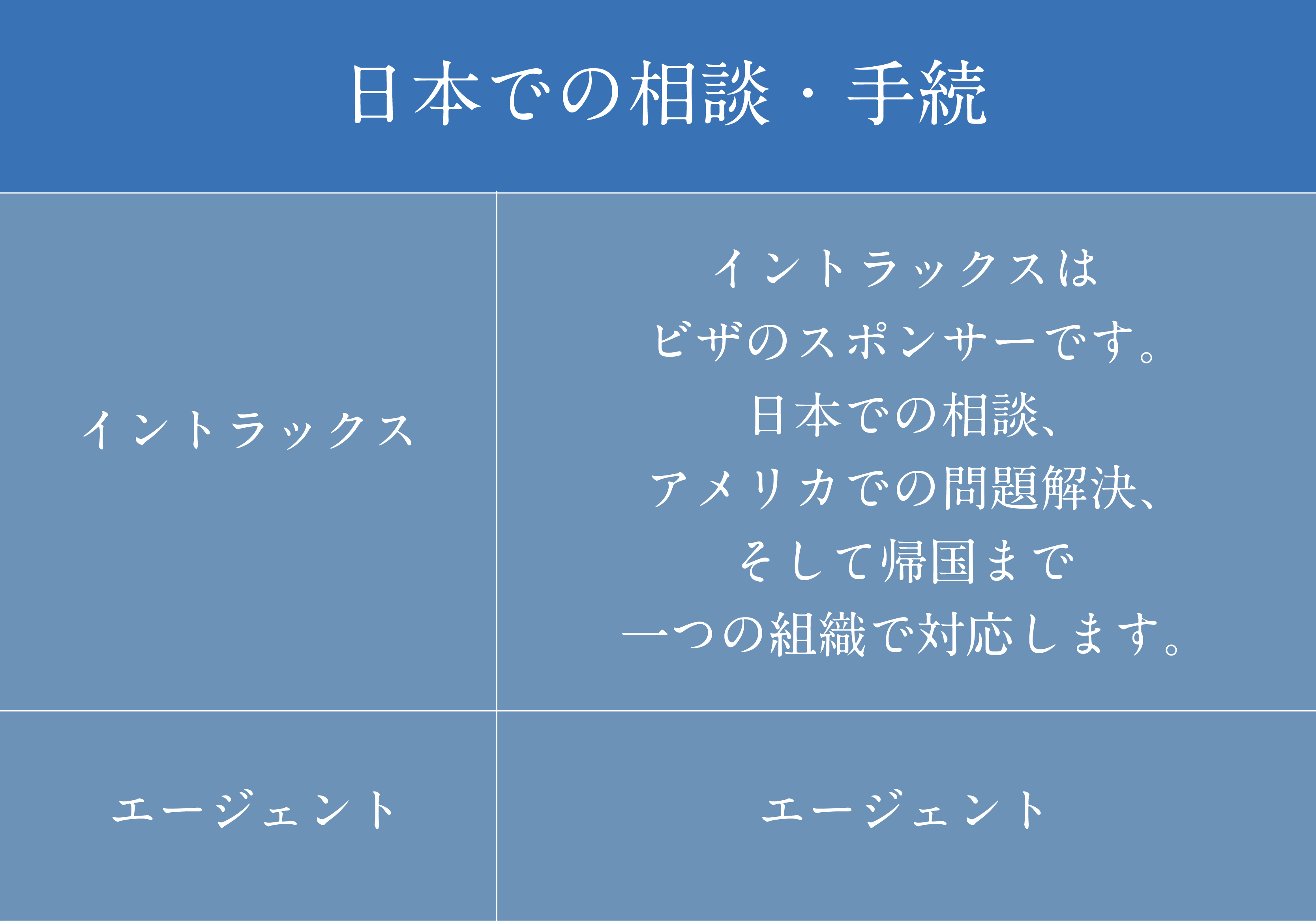 イントラックスと他社比較表　日本での相談や手続きの比較について説明しています。